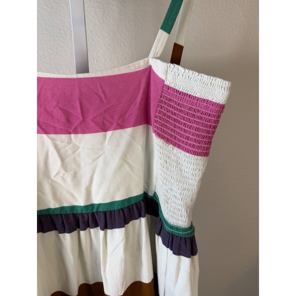 Corey Lynn Calter Anthropologie Striped Midi Dress Multi Smocked Pockets Small - Picture 7 of 9
